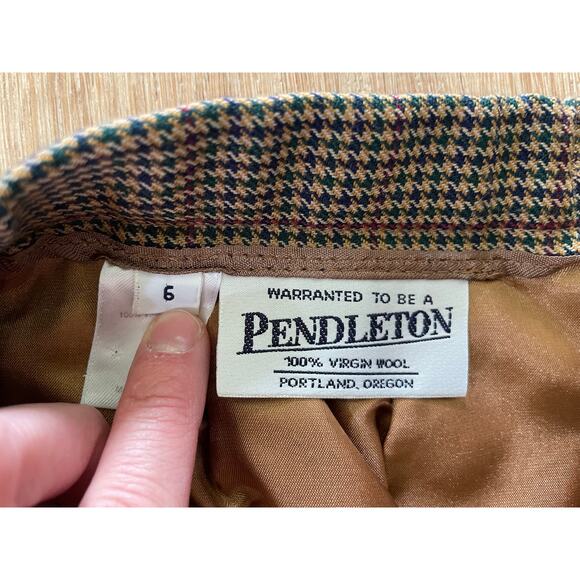 VTG Pendleton Wool Ankle Length Pencil Skirt Brown Houndstooth size 6 - Picture 2 of 8